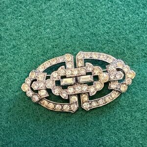 Elegant Vintage Silver Brooch with Crystal Accents